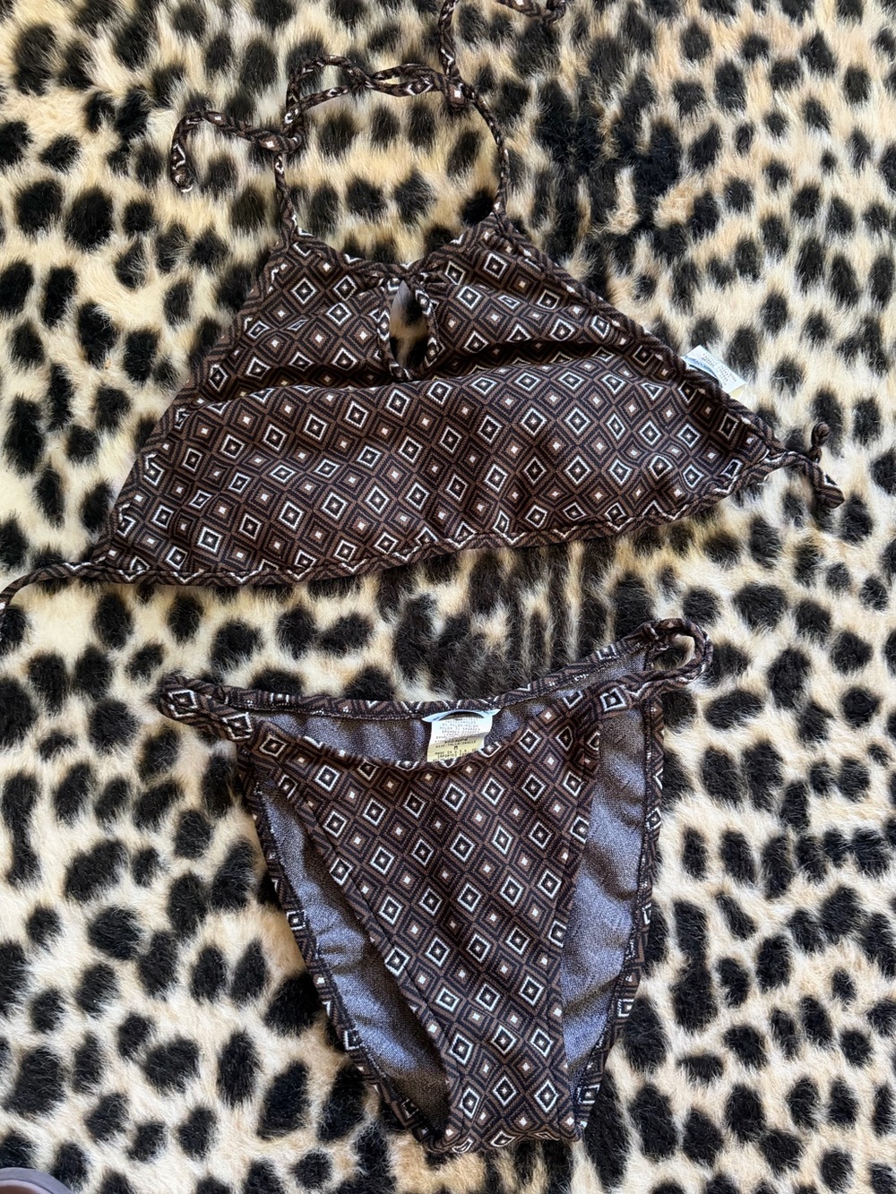 Vintage 90’s RAMPAGE Brown Geo Print Two-Piece Bikini Set HIGH CUT